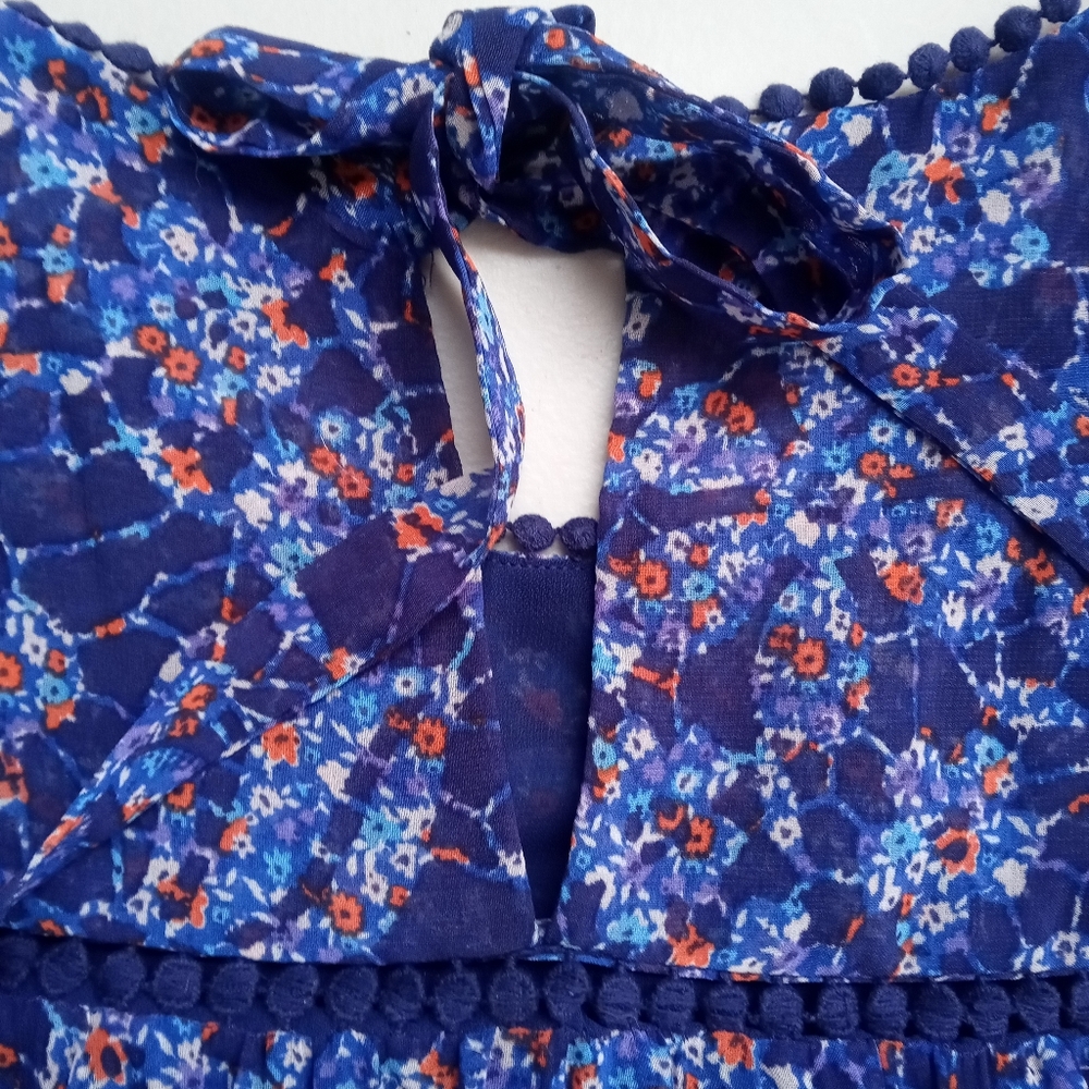 Daniel Rainn Blue Floral Boho Crochet Lace Trim Tank Top - Size Small - Picture 5 of 7